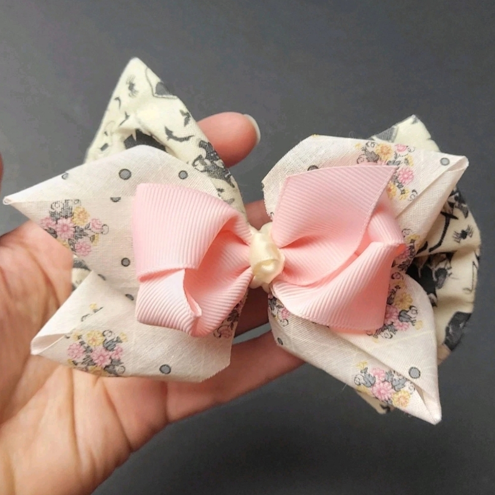 Hair Bow 5" Nightmare Before Christmas Pink Whimsigoth Ribbon Fabric Clip Floral - Picture 11 of 12
